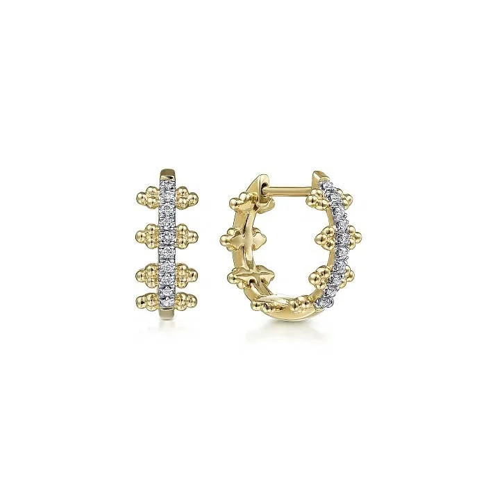 Hoop earrings with hammered textures for a boho-chic and rustic vibe-Gabriel & Co. .10CTW Beaded Pavé Diamond Huggie Earrings in 14K Yellow Gold (Gaby Bujukan Collection)