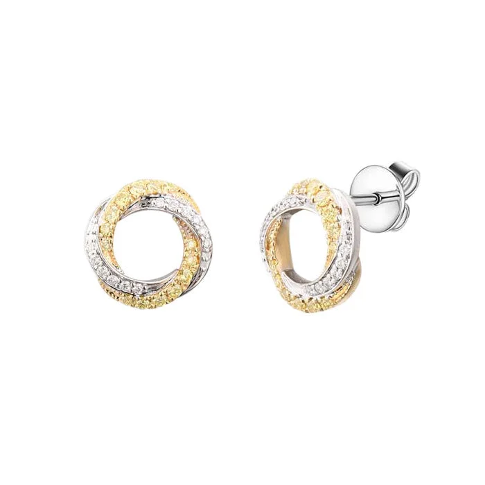 Best hoop earrings with angel wing accents for a spiritual and meaningful design-Mountz Collection  Yellow and White Diamond Interlocking Circle Earrings in 18K White and Yellow Gold