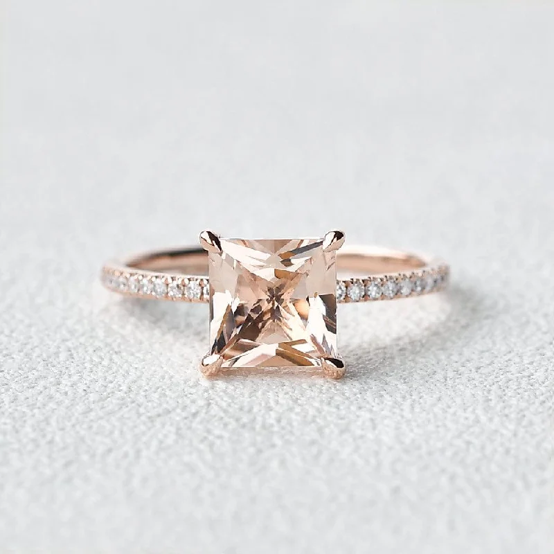 Engagement rings with faceted citrine for shine -7mm Peachy Morganite Rose Gold Ring