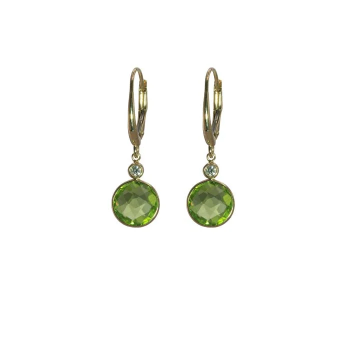 Lightweight hoop earrings for comfortable and all-day wear-Mountz Collection Round Drop Peridot Earrings with Diamond Detail in 14K Yellow Gold