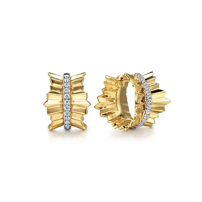 Best hoop earrings with baroque pearls for a luxurious and elegant vibe-Gabariel & Co Diamond Huggie with Diamond Cut Texture in 14K Yellow Gold