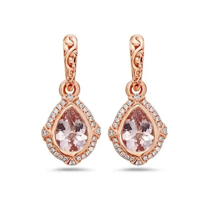 Hoop earrings with hearts for a sweet and romantic gesture-Charles Krypell Pastel Collection Morganite and Diamond Earrings in 18K Rose Gold