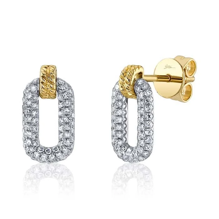 Best hoop earrings with geometric shapes for a modern and artistic appeal-Shy Creation Diamond Door-Knocker Earrings in 14K White and Yellow Gold