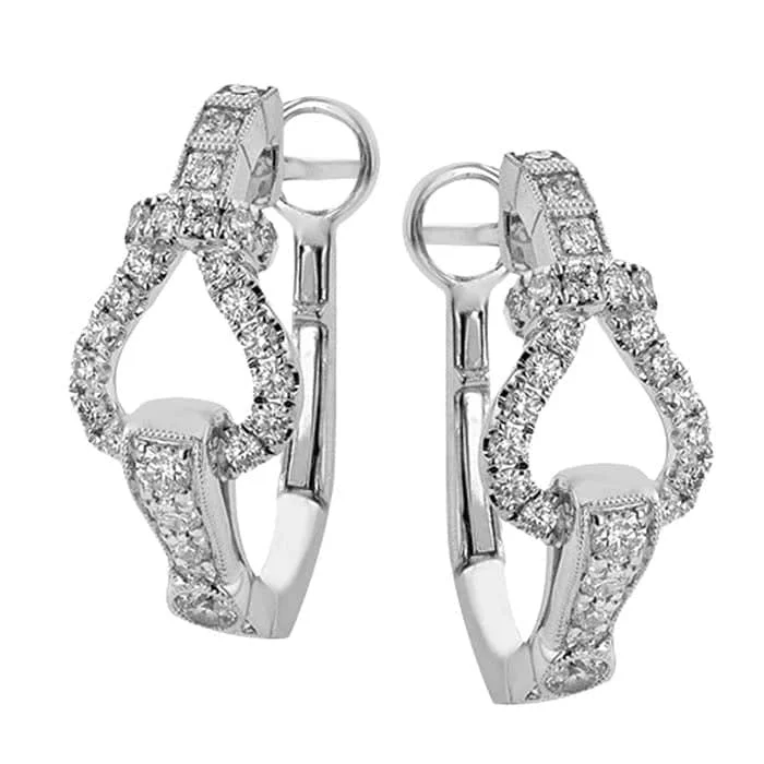 Hoop earrings with twisted metal designs for a dynamic and modern style-Simon G. Diamond Buckle Hoop Earrings in 18K White Gold