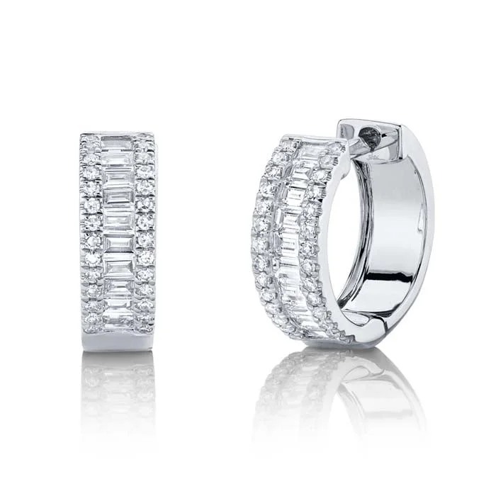 Best hoop earrings with matte finish for a sophisticated, understated design-Shy Creation Baguette Diamond Huggie Earrings in 14K White Gold