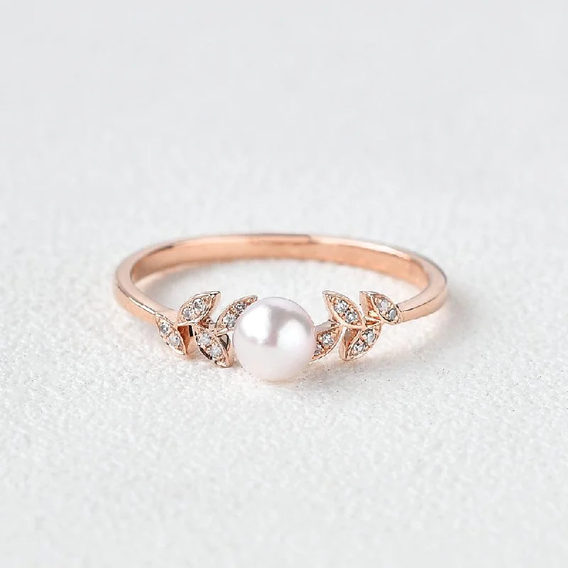 Engagement rings with cluster topaz for dazzle -Akoya Pearl & Moissanite Rose Gold Ring