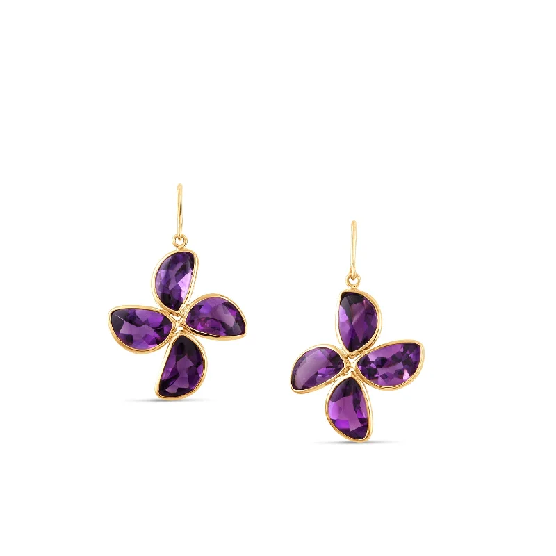 Best hoop earrings with floral designs for a feminine and delicate look-Amethyst flower Earring In 18K Yellow Gold