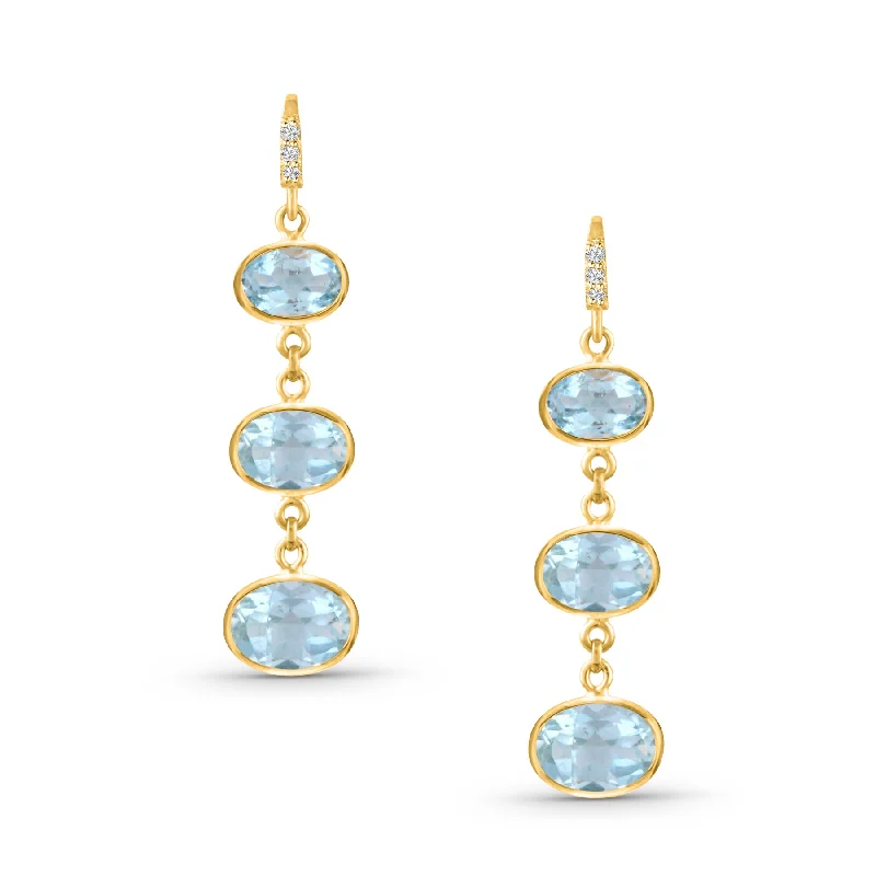 Hoop earrings with removable pendants for a versatile and customizable accessory-Aquamarine Oval Earring In 18K Yellow Gold