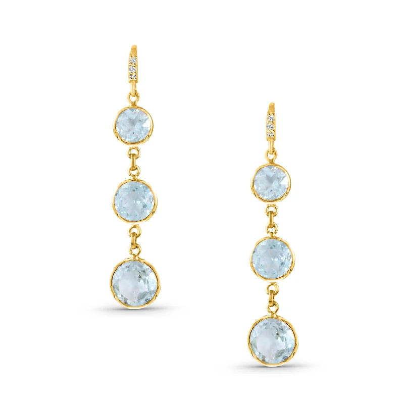 Hoop earrings with floral motifs for a feminine and nature-inspired look-Aquamarine Round Earring In 18K Yellow Gold