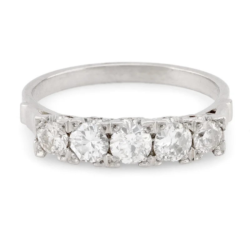 Engagement rings with twisted bands and diamonds -Art Deco Style Diamond Platinum Half Eternity Band