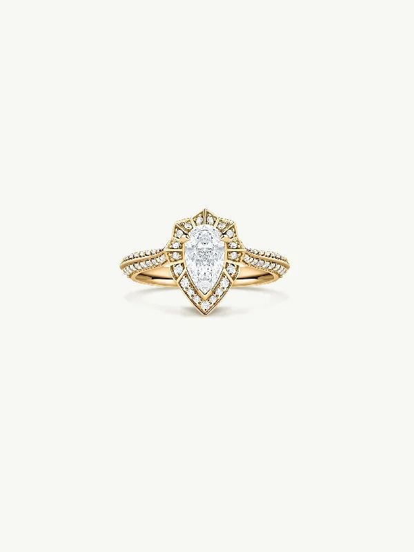 Engagement rings with bold raw opal stones -Atara Engagement Ring With Brilliant-Cut Pear-Shaped White Diamond In 18K Yellow Gold