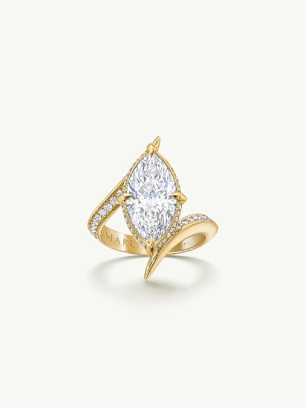 Engagement rings with hidden aquamarine stone accents -Ayla Arabesque Engagement Ring With Brilliant Marquise-Cut White Diamond & Half Pavé-Set Brilliant White Diamonds In 18K Yellow Gold