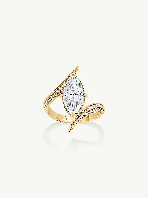 Engagement rings with minimalist moonstone center gems -Ayla Arabesque Engagement Ring With Brilliant Marquise-Cut White Diamond & Pavé-Set Brilliant White Diamonds In 18K Yellow Gold