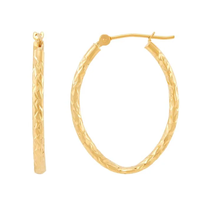 Best hoop earrings with gold for a luxurious and timeless look-Mountz Collection Diamond Cut 2mm x 25mm x 20mm Oval Tube Hoop Earrings in 14K Yellow Gold