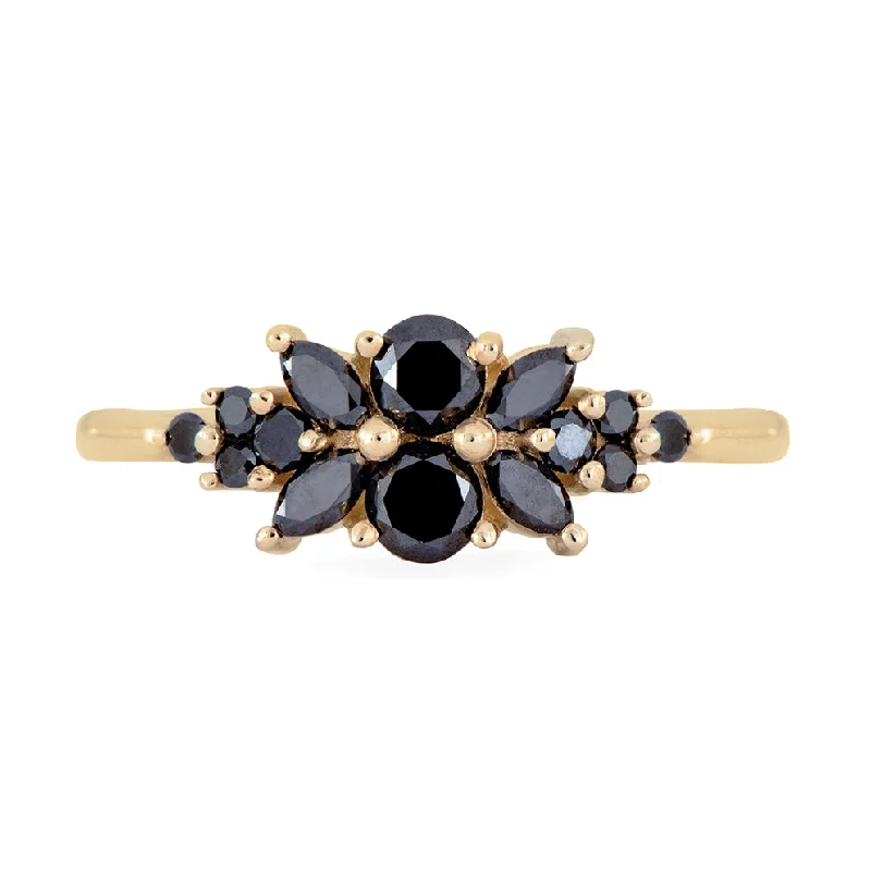 Engagement rings with gothic black diamond stones -Black Diamond Flora Engagement Ring