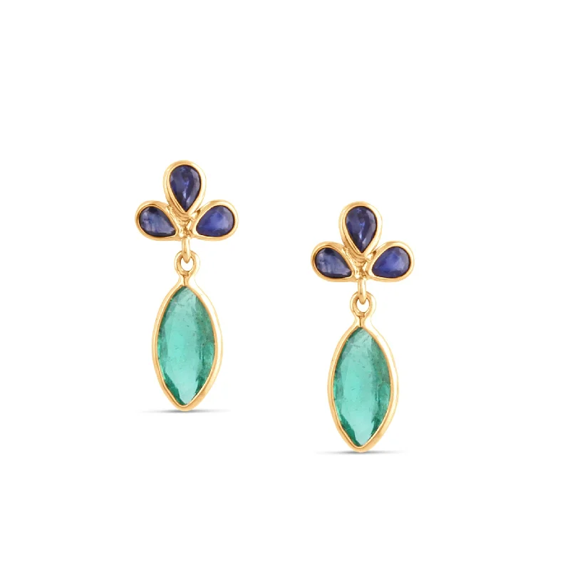 Medium hoop earrings for an everyday look with the perfect balance of style-Blue Sapphire Pear shape & Emerald Marquies Earring In 18K Yellow Gold