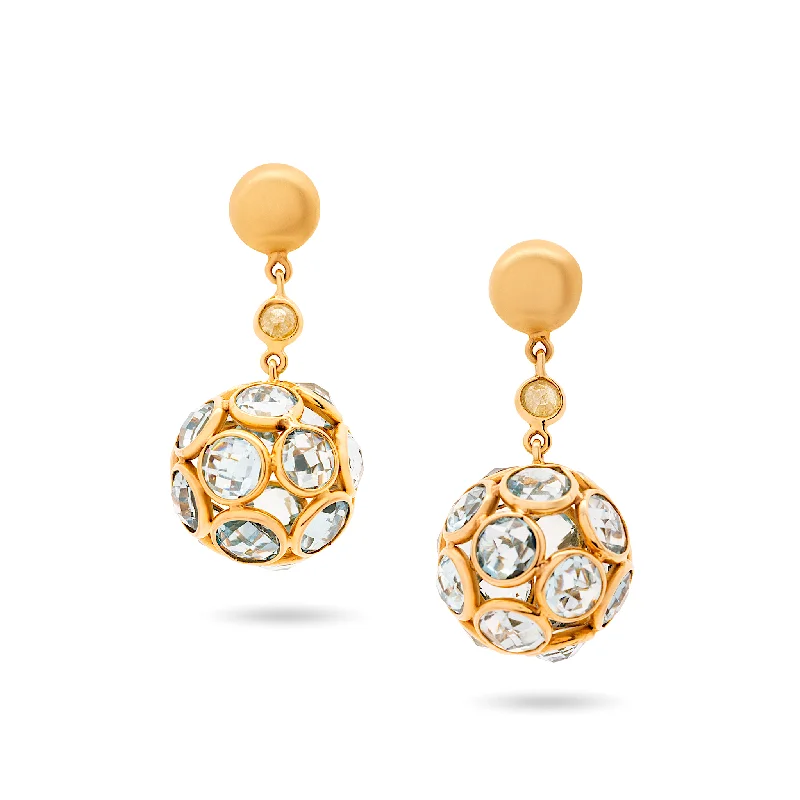 Best hoop earrings with baroque pearls for a luxurious and elegant vibe-Blue Topaz & Organic Diamond Sphere Ball Earring  In 18K Yellow Gold