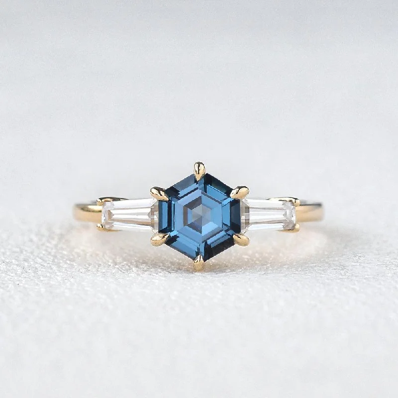 Engagement rings with cathedral-set ruby stones -Blue Topaz Yellow Gold Geometric Ring