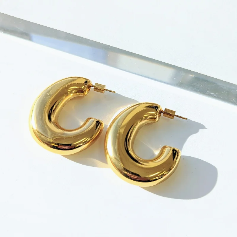 Best hoop earrings with crescent-shaped designs for a bold, moon-inspired style-Gold Bold C-Shaped Hoop Earrings