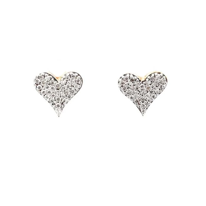 Hoop earrings with spiral designs for a dynamic and fluid look-Mountz Collection Pavé Heart Earrings in 14K Yellow Gold