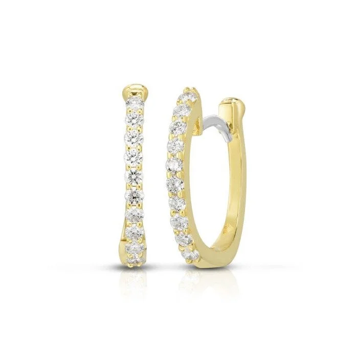 Hoop earrings with artistic filigree designs for an intricate, delicate finish-Roberto Coin Pavé Diamond Hoop Earrings in 18K Yellow Gold