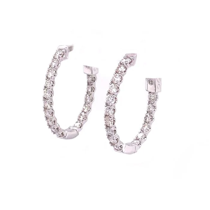 Hoop earrings with snake print designs for an edgy, wild appearance-Mountz Collection Diamond Inside-Outside Oval Hoop Earrings 14K White Gold