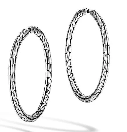 Best hoop earrings with textured silver for a rustic and organic finish-Essentials Silver Medium Hoop Earrings with Full Closure by John Hardy