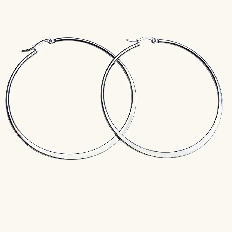 Best hoop earrings with turquoise stones for a bohemian-inspired vibe-Classic Silver Flat Hoop Earrings