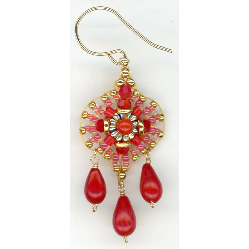 Hoop earrings with satin finishes for a smooth and elegant appearance-Miguel Ases Red Coral Simple Hook Drop Earring