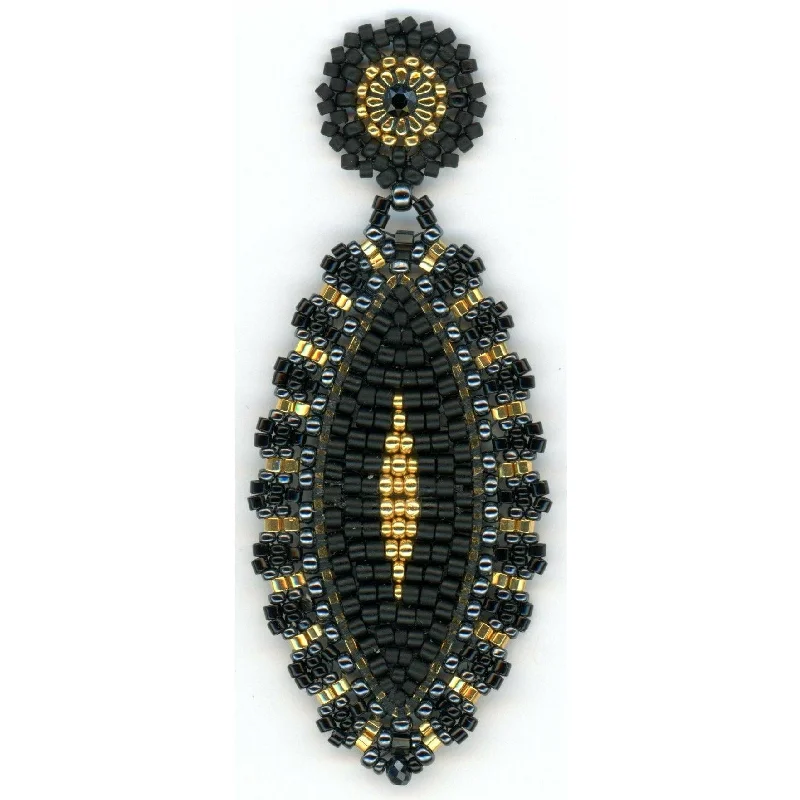 Best hoop earrings with geometric shapes for a modern and artistic appeal-Miguel Ases Black Jet & Gold Marquis Shape Beaded Earring