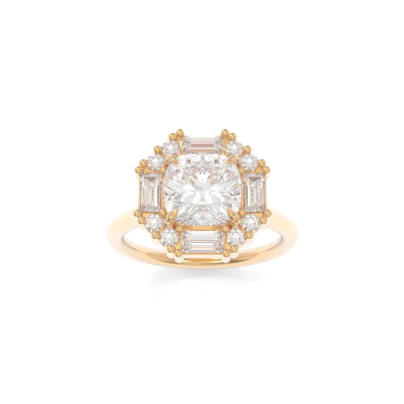 Engagement rings with hexagonal-cut sapphire gems -Cordelia Solitaire Cushion