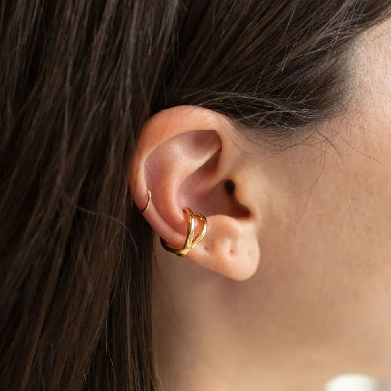 Best hoop earrings with enamel details for a colorful and modern look-Cross Ear Cuff in Gold