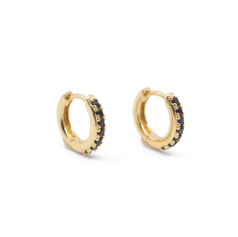 Best hoop earrings with smooth ceramic finishes for a polished, clean style-CZ Black Diamond Huggie Hoops Earrings in Gold