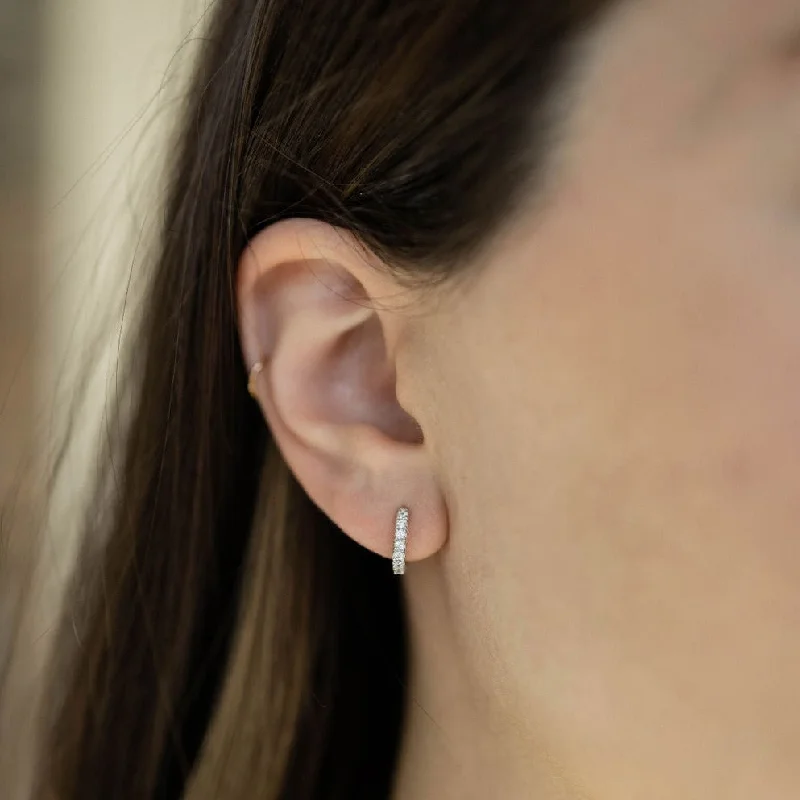 Hoop earrings with leather accents for a sleek and bold combination-CZ Diamond Huggie Hoops Earrings in Silver