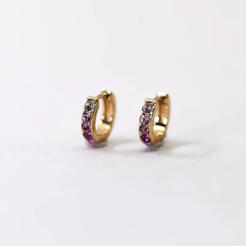 Medium hoop earrings for an everyday look with the perfect balance of style-Pink Ombre Huggie Hoops Earrings in Gold