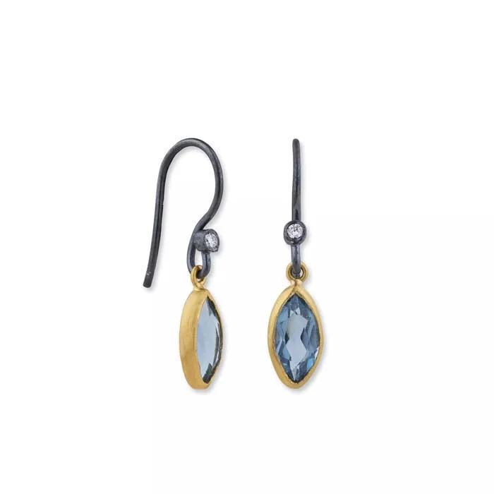 Best hoop earrings with delicate chain details for a trendy and stylish design-Lika Behar Thames London Blue Topaz Earrings with Diamonds in Oxidized Sterling Silver and 22K Yellow Gold