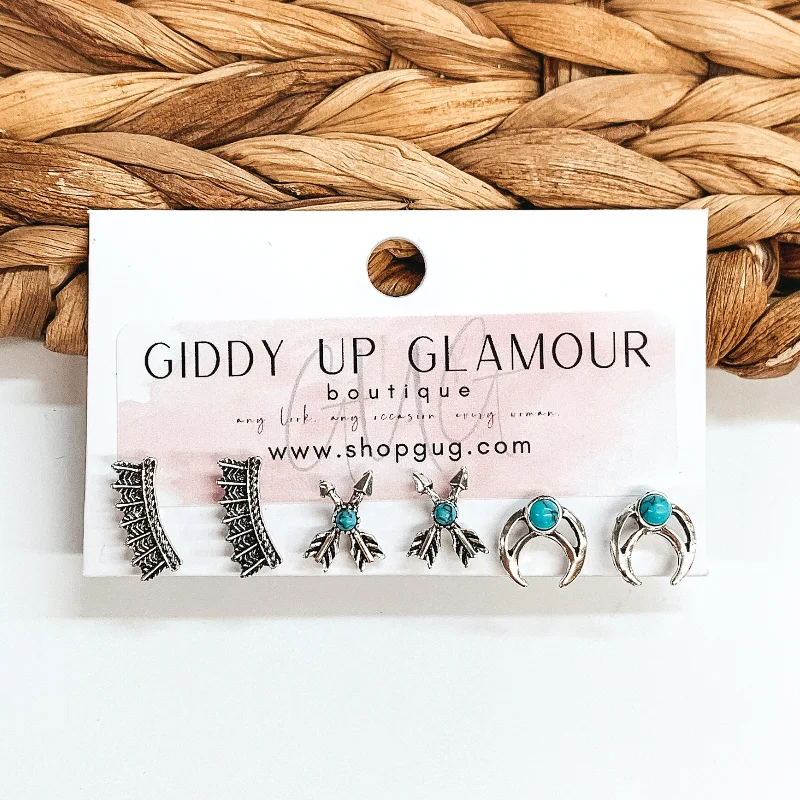 Best hoop earrings with turquoise stones for a bohemian-inspired vibe-Dessert Dreaming Stud Earring Set in Silver Tone