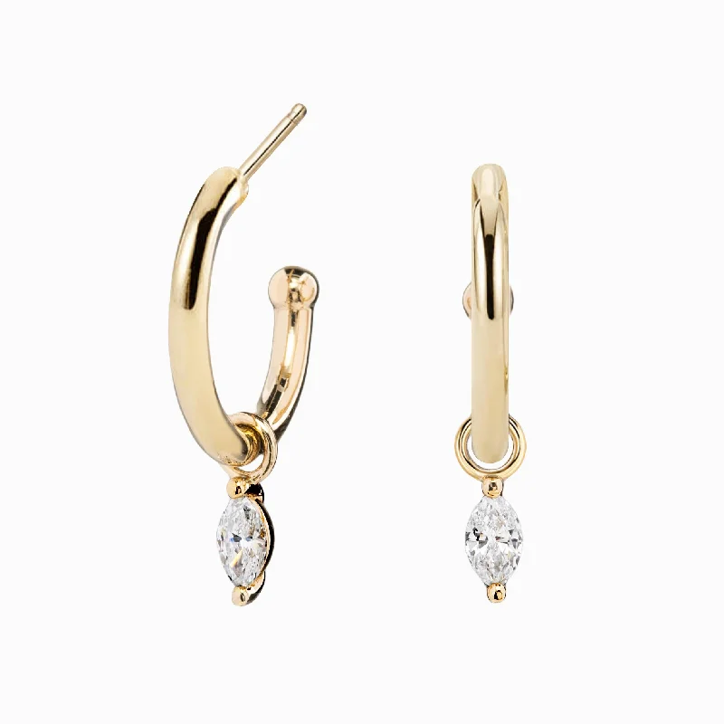 Hoop earrings with oversized designs for a bold, fashion-forward statement-Marquise Diamond Charm Hoop Earrings