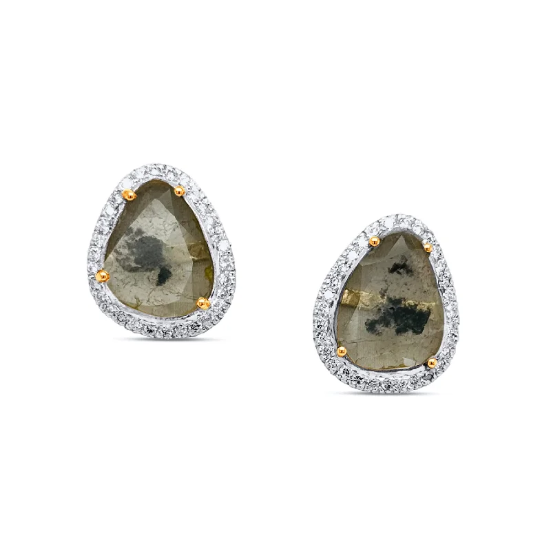 Hoop earrings with textured gold for a refined and sophisticated aesthetic-Diamond & Diamond Slice Stud Earring In 18K Yellow Gold