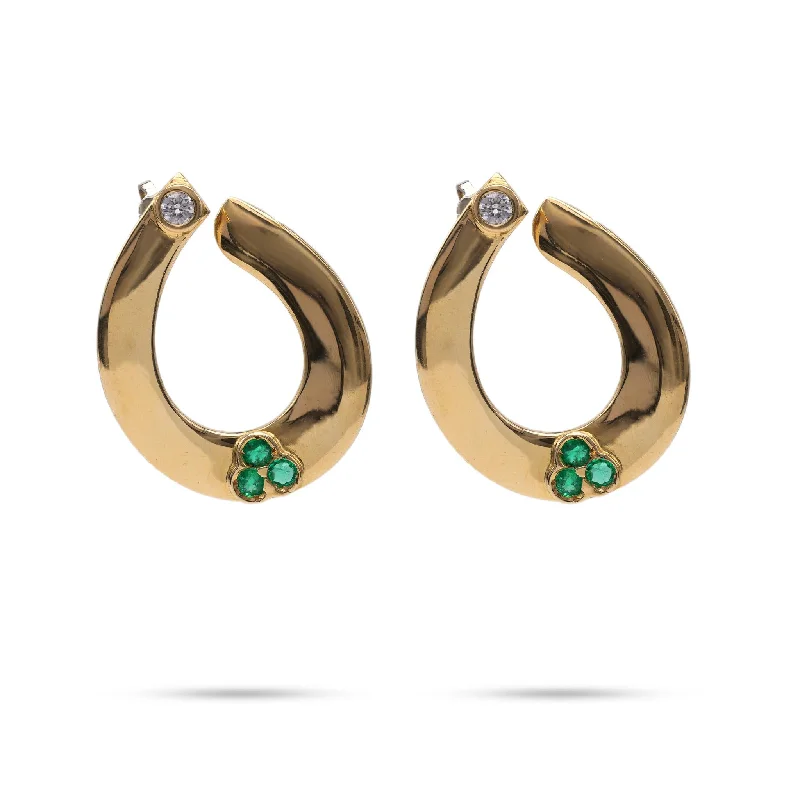 Small hoop earrings for a delicate and understated everyday wear-Diamond Emerald Yellow Gold Hoop Earrings