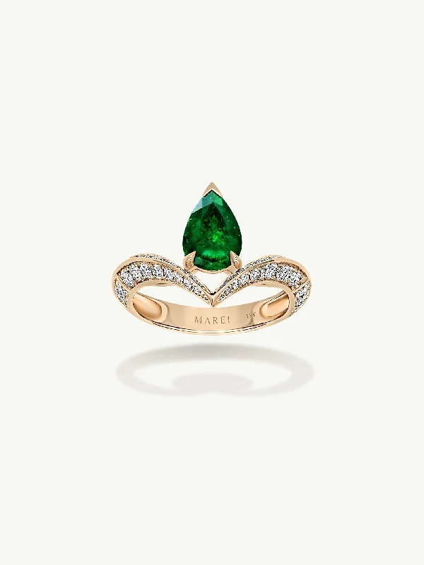 Engagement rings with sunburst aquamarine arrangements -Dorian Floating Teardrop-Shaped Emerald Engagement Ring In 18K Yellow Gold