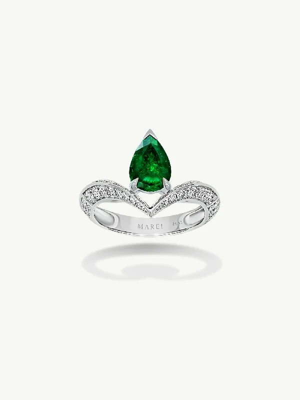 Engagement rings with pave-set citrine for warmth -Dorian Floating Teardrop-Shaped Emerald Engagement Ring In Platinum