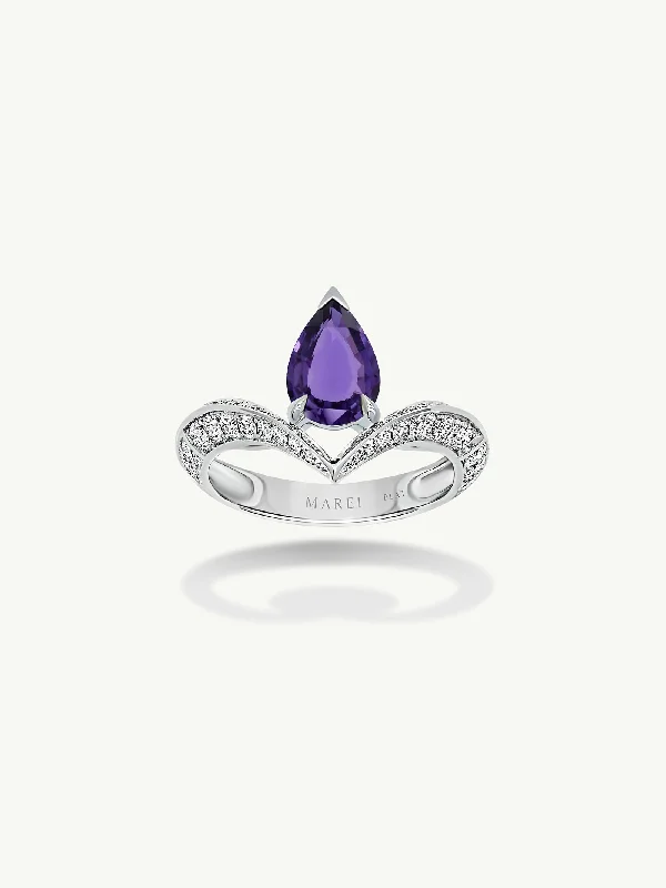 Engagement rings with cushion-cut aquamarine stones -Dorian Floating Teardrop-Shaped Ultra Violet Purple Sapphire Engagement Ring In Platinum