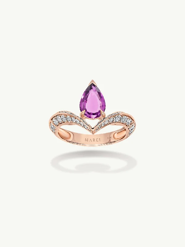 Engagement rings with tension-set tiger eye stones -Dorian Floating Teardrop-Shaped Vivid Pink Sapphire Engagement Ring In 18K Rose Gold