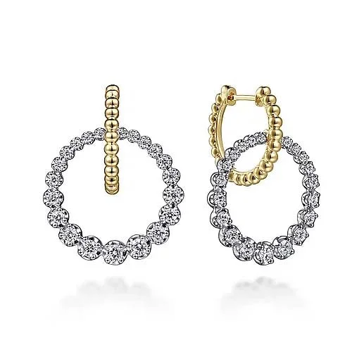 Hoop earrings with twisted metal designs for a dynamic and modern style-Gabriel & Co. Bujukan Diamond Circle Huggie Earrings in 14K Yellow and White Gold