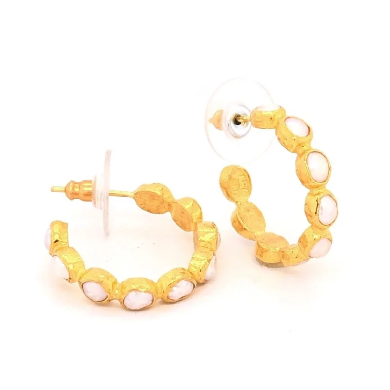 Hoop earrings with floral motifs for a feminine and nature-inspired look-24K Pearl Hoop Earrings