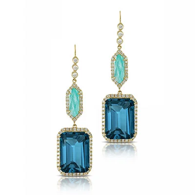 Best hoop earrings with intricate beaded details for a textured, stylish appearance-Amazonite and Diamond Earrings