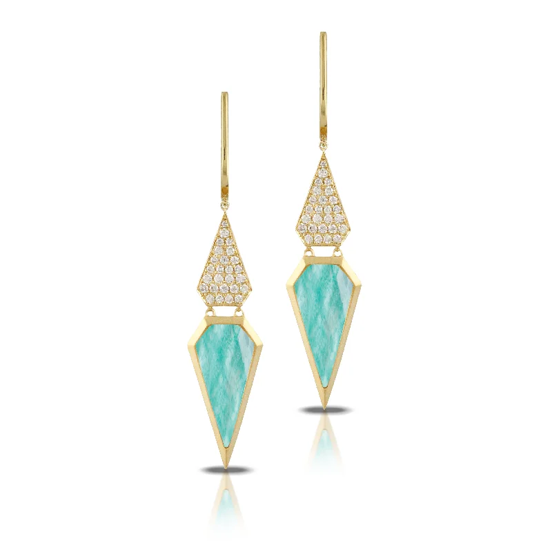 Hoop earrings with twisted metal designs for a dynamic and modern style-Amazonite and Diamonds Earrings