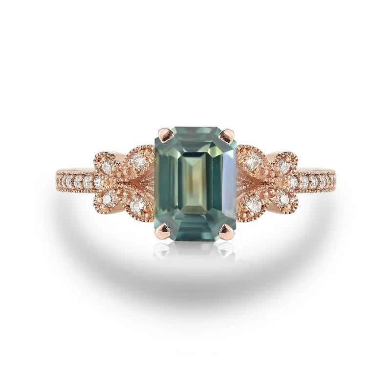 Engagement rings with raw jade for earthy charm -Emerald Cut Green Sapphire Rose Gold Ring