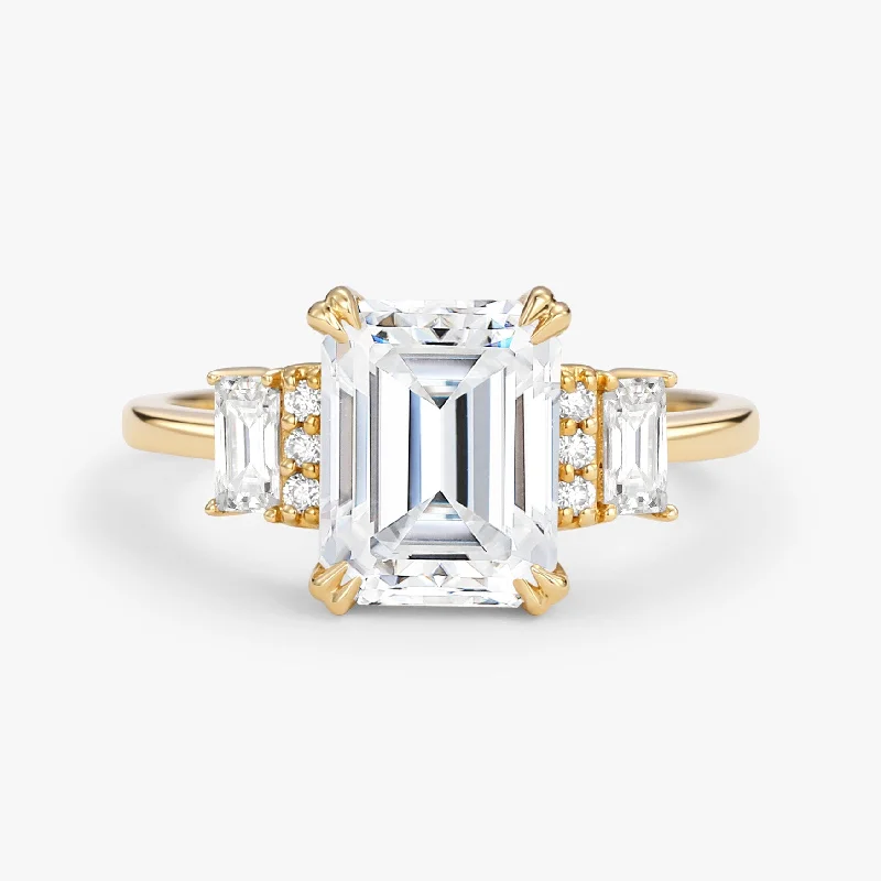 Engagement rings with bold labradorite center stones -Emerald Cut Moissanite Classic Yellow Gold Engagement Ring